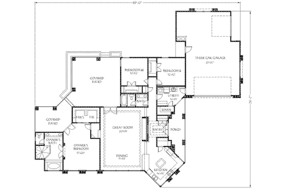 Floor Plan - Main Floor for Adobe / Southwestern House Plan #24-187 - 3 bed, 2 bath