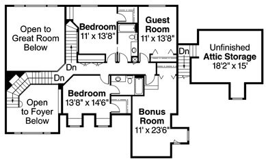 Floor Plan - Upper Floor 1 for European House Plan #124-319 - 4 bed, 3.5 bath