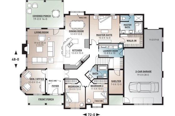 Floor Plan - Main Floor for Mediterranean House Plan #23-2206 - 3 bed, 2 bath