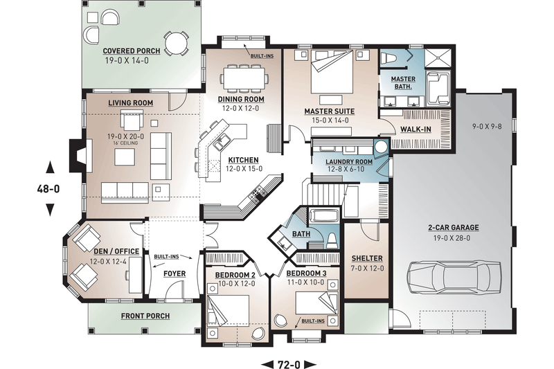 House Design - Floor Plan - Main Floor for Mediterranean House Plan #23-2206 - 3 bed, 2 bath