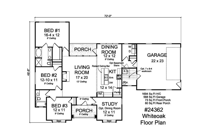 House Blueprint - Floor Plan - Main Floor 1 for Cottage House Plan #513-2190 - 3 bed, 2 bath