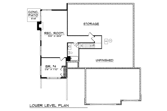 Floor Plan - Lower Floor for European House Plan #70-763 - 4 bed, 3 bath