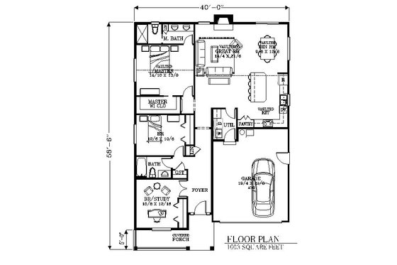 Floor Plan - Main Floor for Bungalow House Plan #53-446 - 3 bed, 2 bath