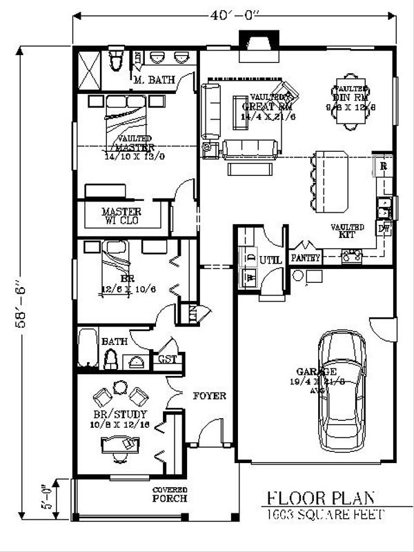 Bungalow Floor Plan - Main Floor Plan #53-446
