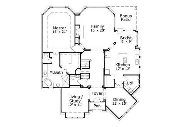 Floor Plan - Main Floor for European House Plan #411-437 - 4 bed, 3.5 bath