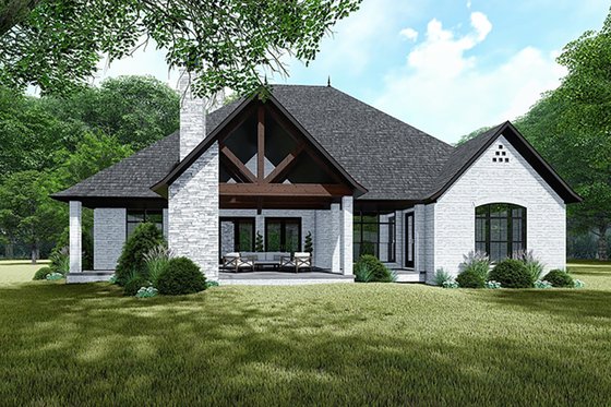 Exterior - Rear Elevation 1 for European House Plan #923-139 - 4 bed, 3.5 bath