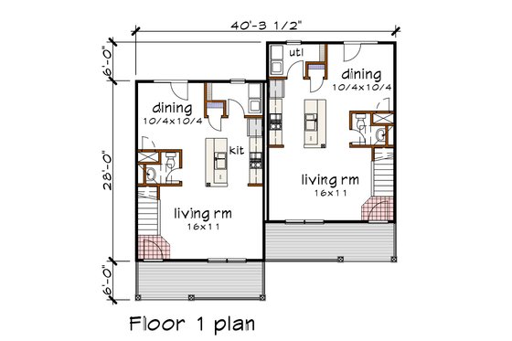Floor Plan - Main Floor for Farmhouse House Plan #79-240 - 2 bed, 2 bath