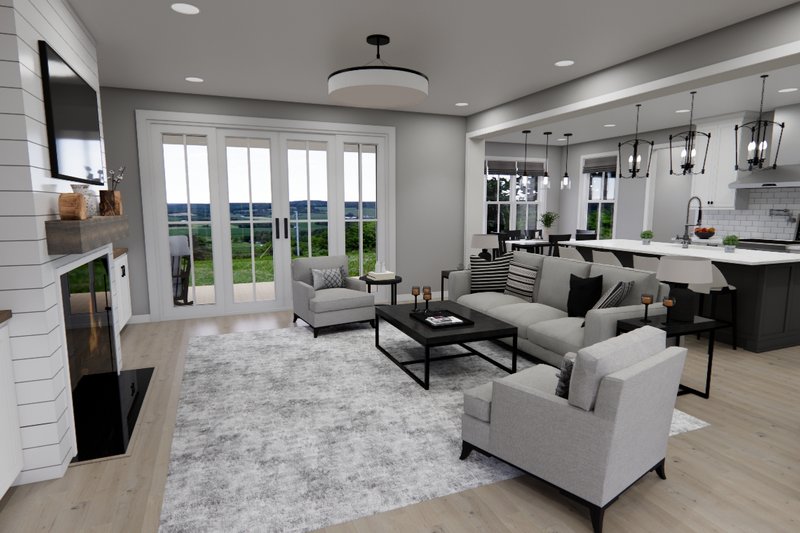 House Blueprint - Interior - Family Room 1 for Farmhouse House Plan #51-1302 - 3 bed, 3.5 bath