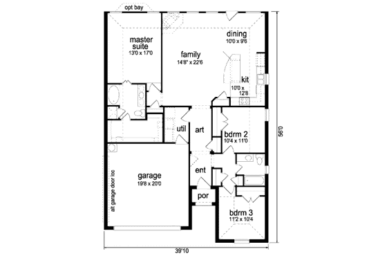 Floor Plan - Main Floor for Traditional House Plan #84-332 - 3 bed, 2 bath