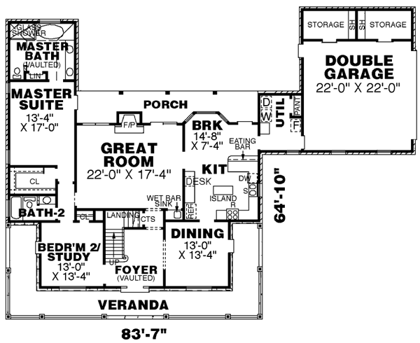Country Floor Plan - Main Floor Plan #34-173
