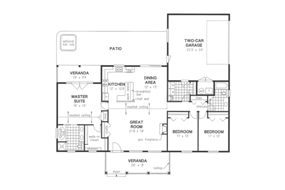 Floor Plan - Main Floor for Ranch House Plan #18-4512 - 3 bed, 2 bath