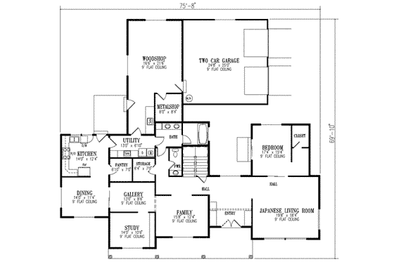 Floor Plan - Main Floor for Mediterranean House Plan #1-651 - 4 bed, 2 bath