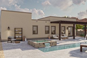Exterior - Rear Elevation for Adobe / Southwestern House Plan #455-603 - 3 bed, 2 bath