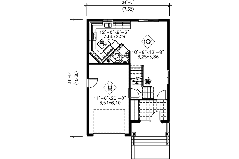 House Design - Floor Plan - Main Floor for Victorian House Plan #25-292 - 2 bed, 1.5 bath