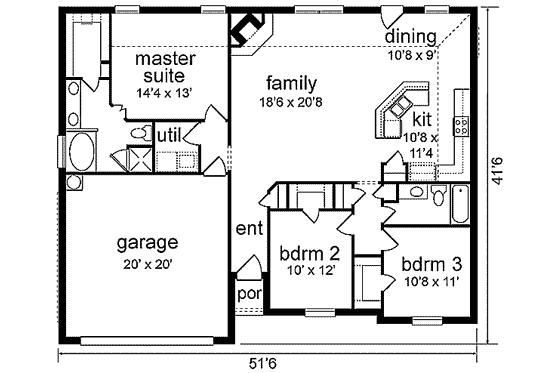 Floor Plan - Main Floor for Traditional House Plan #84-192 - 3 bed, 2 bath