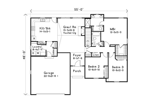 Floor Plan - Main Floor for Ranch House Plan #22-587 - 3 bed, 2 bath