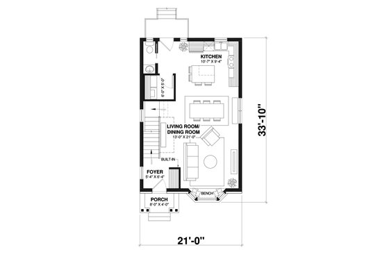Floor Plan - Main Floor for European House Plan #23-2103 - 3 bed, 1.5 bath