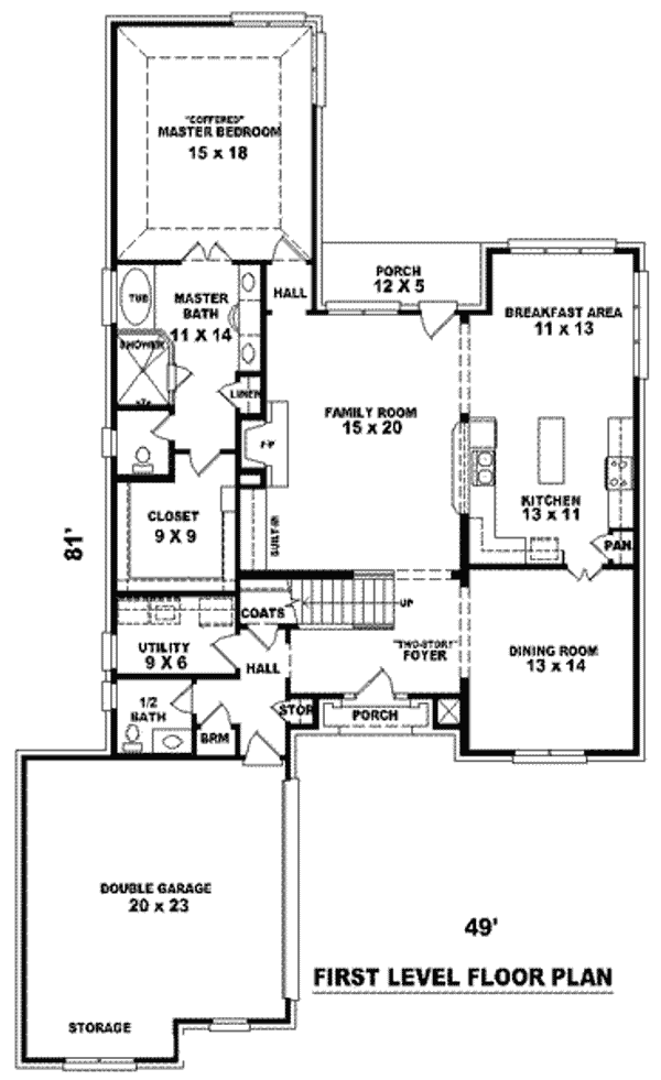 Floor Plan - Main Floor for European House Plan #81-938 - 3 bed, 2.5 bath