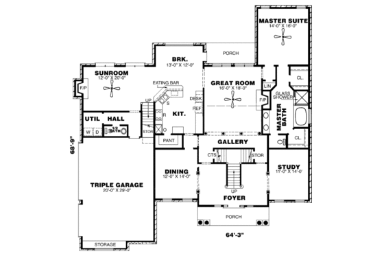 Floor Plan - Main Floor for Colonial House Plan #34-122 - 4 bed, 3.5 bath