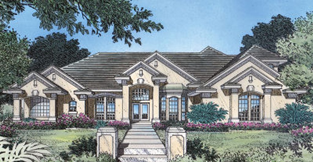 Exterior - Front Elevation 2 for Mediterranean House Plan #417-377 - 4 bed, 4 bath