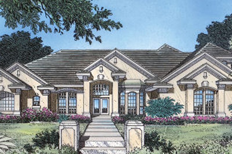 Exterior - Front Elevation 2 for Mediterranean House Plan #417-377 - 4 bed, 4 bath