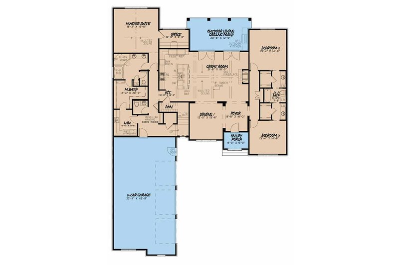 Dream House Plan - Floor Plan - Main Floor for Country House Plan #17-3378 - 3 bed, 2.5 bath