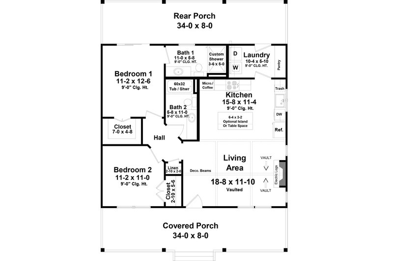 Architectural House Design - Floor Plan - Main Floor for Country House Plan #21-480 - 2 bed, 2 bath