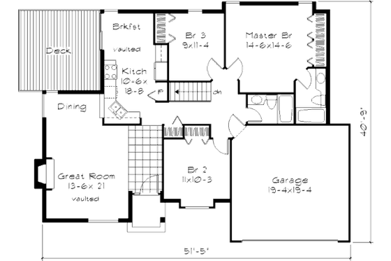 Floor Plan - Main Floor for Country House Plan #320-380 - 3 bed, 2 bath