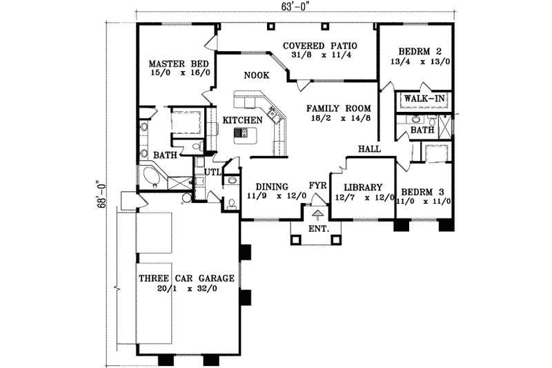 House Plan Design - Floor Plan - Main Floor for European House Plan #1-1427 - 3 bed, 2.5 bath