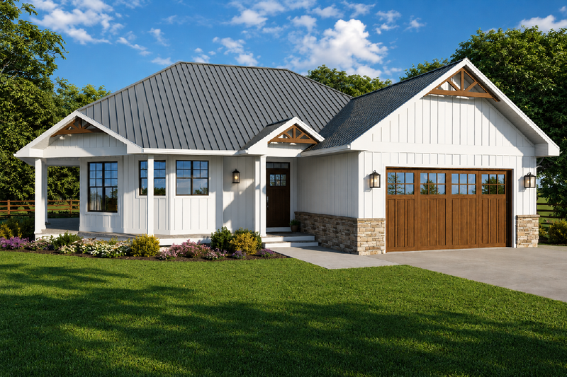 House Blueprint - Exterior - Front Elevation 2 for Craftsman House Plan #126-182 - 3 bed, 2 bath