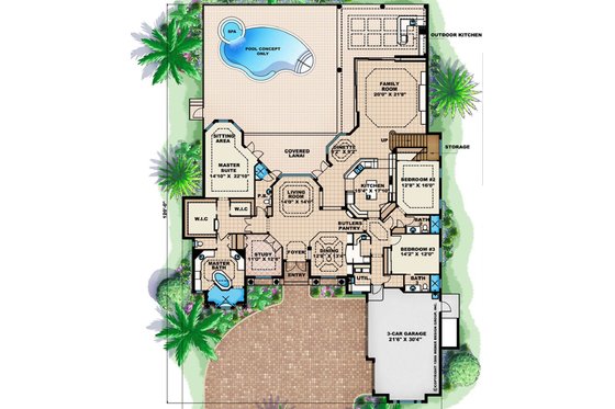 Floor Plan - Main Floor for Mediterranean House Plan #27-453 - 3 bed, 5 bath
