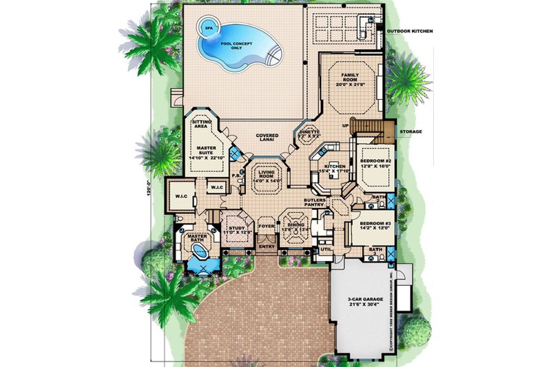 Home Plan - Floor Plan - Main Floor for Mediterranean House Plan #27-453 - 3 bed, 5 bath
