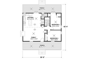 Floor Plan - Main Floor for Cottage House Plan #56-547 - 2 bed, 1.5 bath