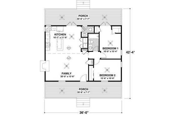 Floor Plan - Main Floor for Cottage House Plan #56-547 - 2 bed, 1.5 bath