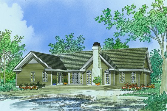 Exterior - Rear Elevation for Ranch House Plan #929-356 - 3 bed, 2 bath