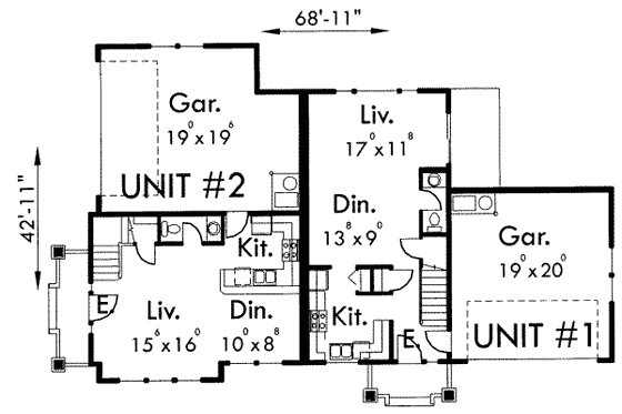 Floor Plan - Main Floor for Traditional House Plan #303-393 - 2 bed, 2.5 bath