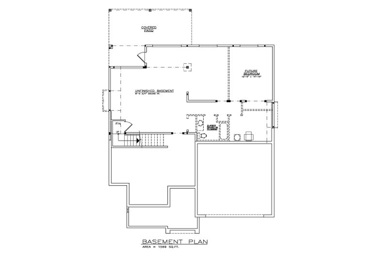 House Design - Floor Plan - Lower Floor for Craftsman House Plan #1100-121 - 2 bed, 2 bath