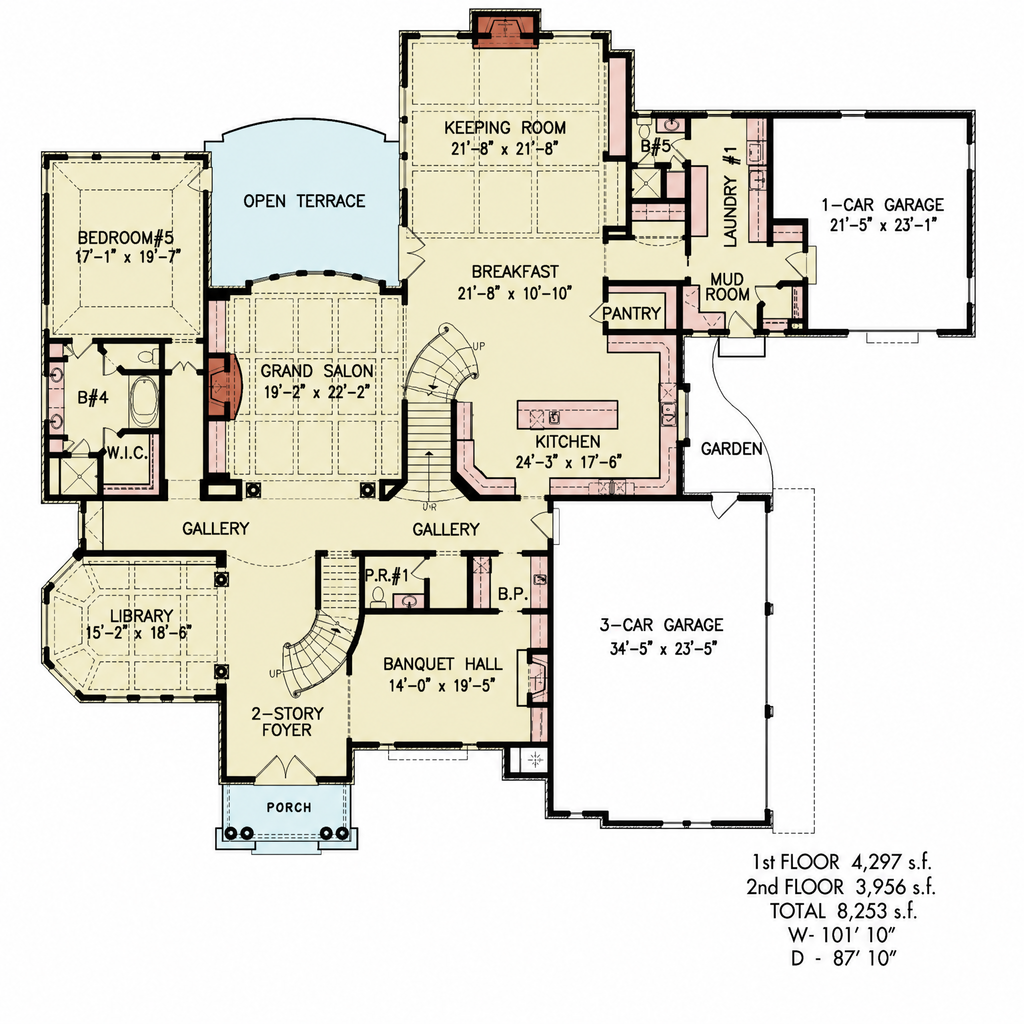 Floor Plan - Main Floor for Classical House Plan #54-701 - 5 bed, 4.5 bath
