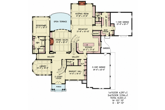 Floor Plan - Main Floor for Classical House Plan #54-701 - 5 bed, 4.5 bath