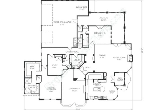 Floor Plan - Main Floor for Mediterranean House Plan #24-277 - 3 bed, 2.5 bath