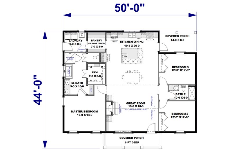 House Design - Floor Plan - Lower Floor for Farmhouse House Plan #44-270 - 3 bed, 2 bath