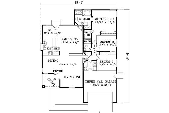 Floor Plan - Main Floor for Mediterranean House Plan #1-1378 - 3 bed, 2 bath