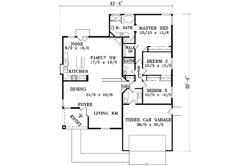 Home Plan - Floor Plan - Main Floor for Mediterranean House Plan #1-1378 - 3 bed, 2 bath