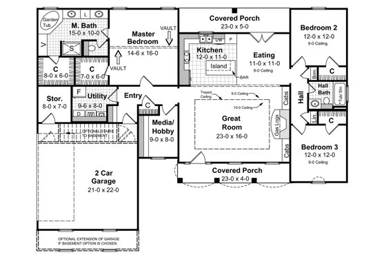 Floor Plan - Main Floor for Farmhouse House Plan #21-511 - 3 bed, 2 bath