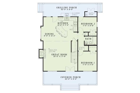 Floor Plan - Main Floor for Colonial House Plan #17-2882 - 3 bed, 2 bath