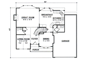 Floor Plan - Main Floor for European House Plan #67-514 - 4 bed, 3.5 bath