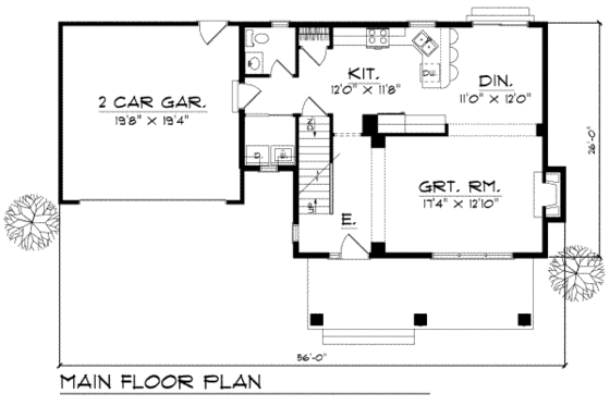 Floor Plan - Main Floor for Traditional House Plan #70-151 - 3 bed, 2.5 bath