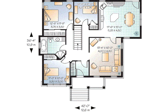 Floor Plan - Main Floor for European House Plan #23-637 - 3 bed, 1 bath