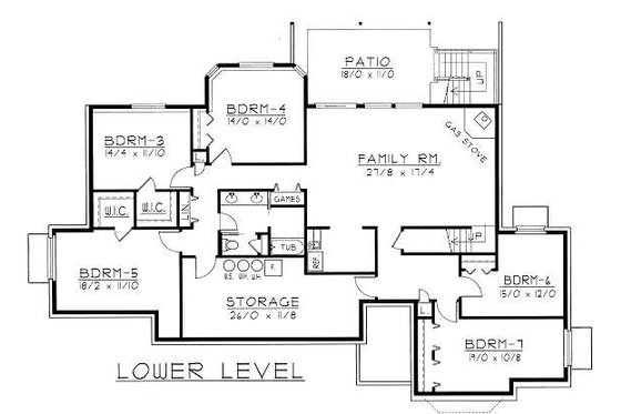 Floor Plan - Lower Floor for Ranch House Plan #112-144 - 7 bed, 3.5 bath