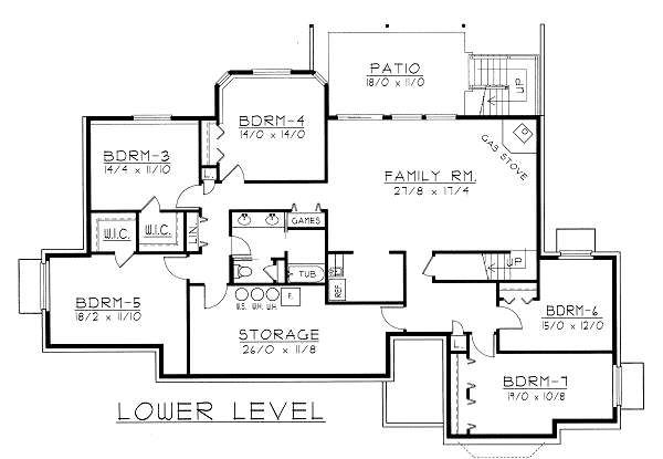 Ranch Floor Plan - Lower Floor Plan #112-144